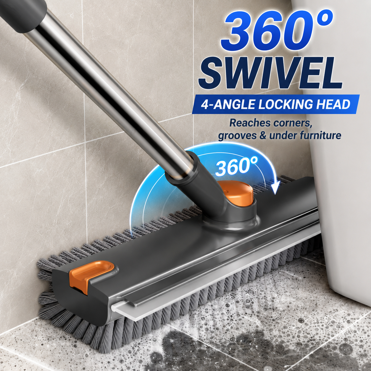 🚿3-in-1 Rotating Floor Scrub Brush with Squeegee & Built-in Hair Clip