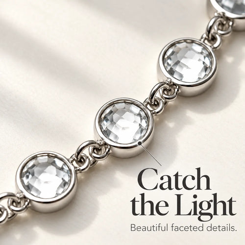 ✨ Sparkling Charm Chain with Faceted Stones – Silver-Tone Bow, Star & Cross Styles 🎁