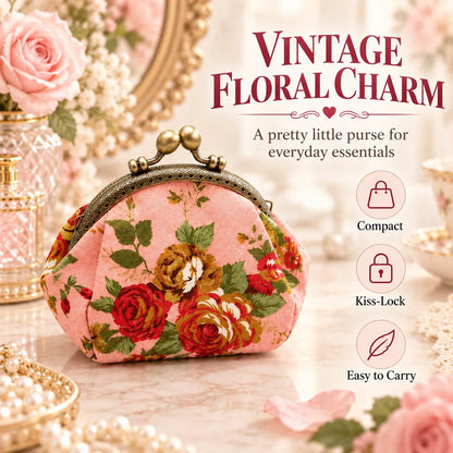 🌸 Vintage Floral Kiss-Lock Coin Purse – Cute Mini Wallet for Women