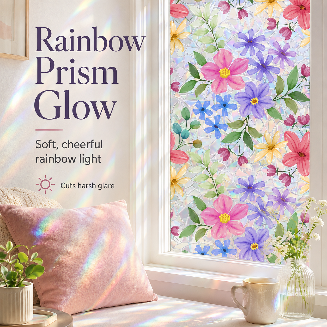 🌸 Colorful Floral Rainbow Prism Window Cling