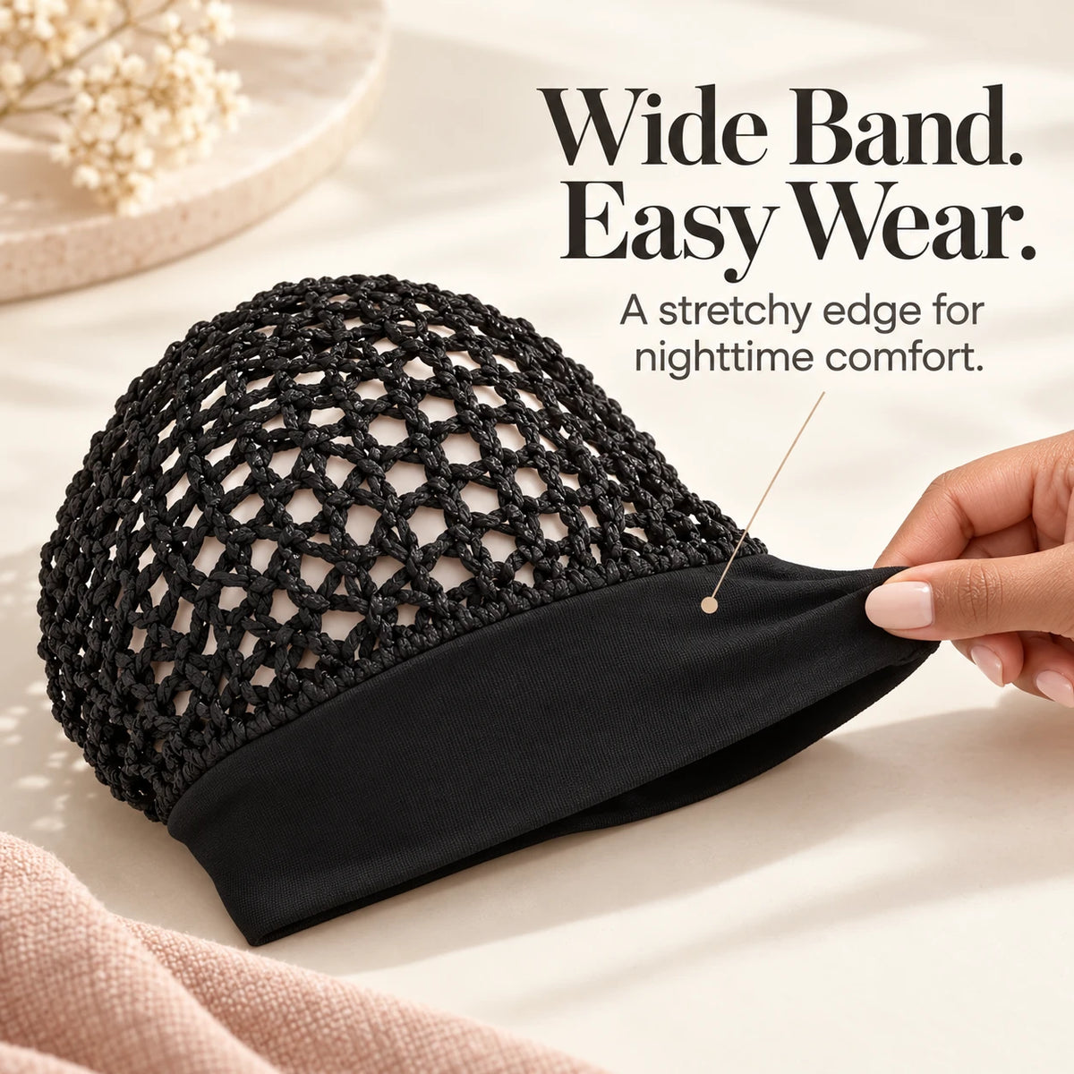 🌙 Sleep Cap 3-Pack — Open-Weave, Wide Band Bedtime Hair Wrap