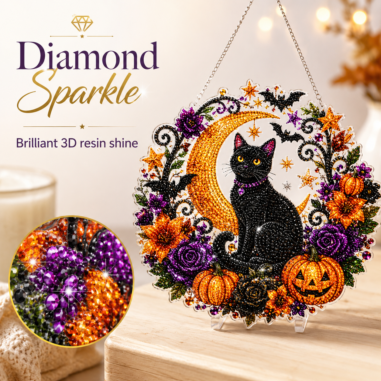 🎃 DIY Halloween Moon & Black Cat Diamond Art Kit