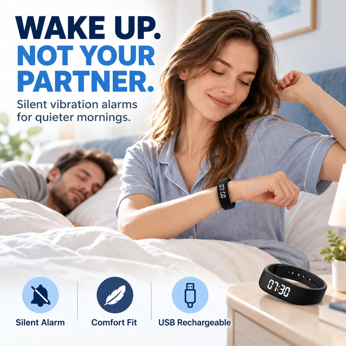 Silent Vibrating Alarm Wristband ⏰ | Quiet Wake-Up & Step Tracker