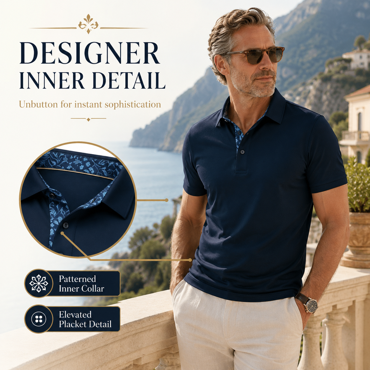 👔 Men's Premium Contrast Collar Polo