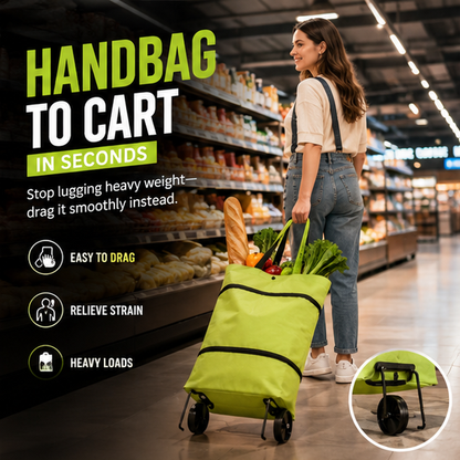 🛍️ Foldable Rolling Shopping Bag | Hands-Free Wheels