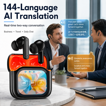 🌐 AI Translator Earbuds with Smart Touch Display