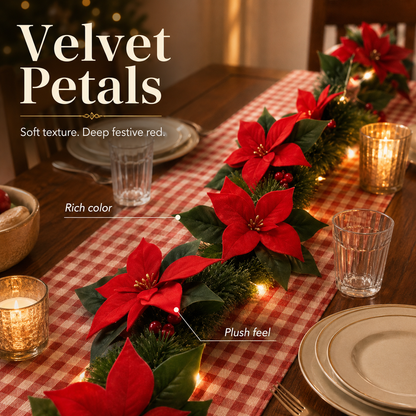 🌺 Everlasting Red Velvet Poinsettia Holiday Vine
