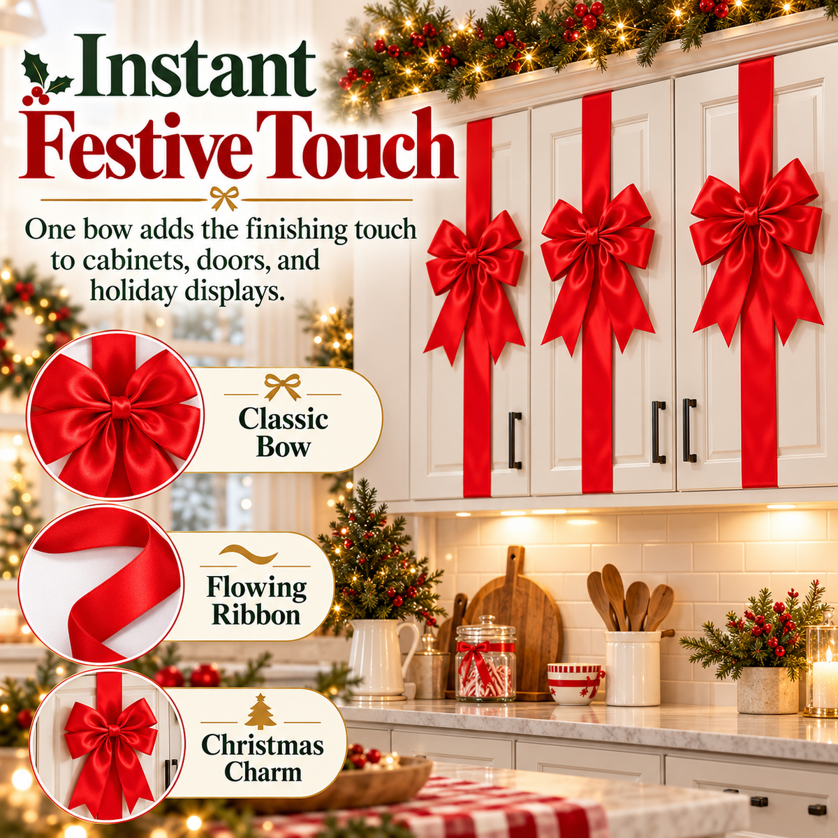 🎀Christmas Bow and Ribbon Decoration Set – Festive Door Decor and Home Decorations