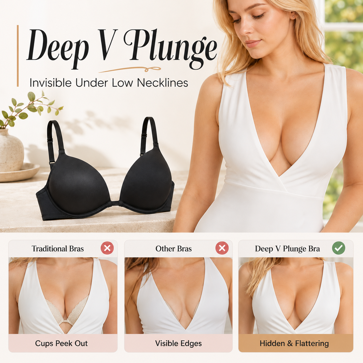 ✨ Deep V Convertible Push-Up Bra 💖
