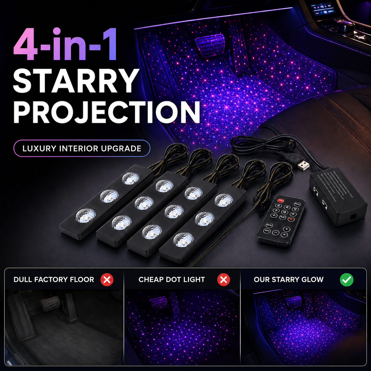 🌌 CosmicGlow 4-in-1 Car Starlight LED Kit