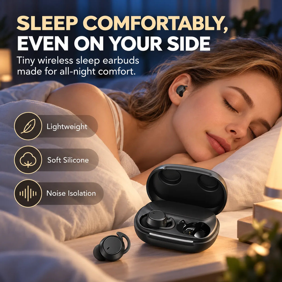 🌙 Mini Wireless Sleep Earbuds – Ultra-Light Comfort for Side Sleepers 🎧