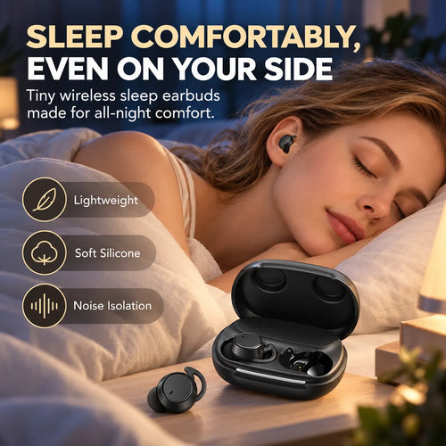🌙 Mini Wireless Sleep Earbuds – Ultra-Light Comfort for Side Sleepers 🎧