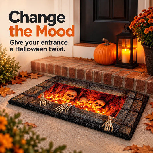🎃 Skeleton Halloween Mat – Spooky Front Door Style