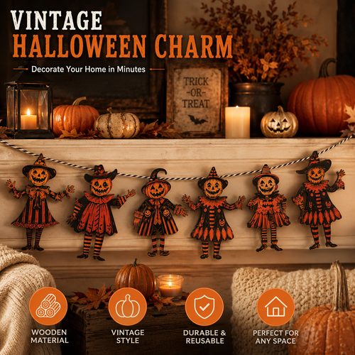 Vintage Wooden Pumpkin Banner (6 Pcs) 🎃