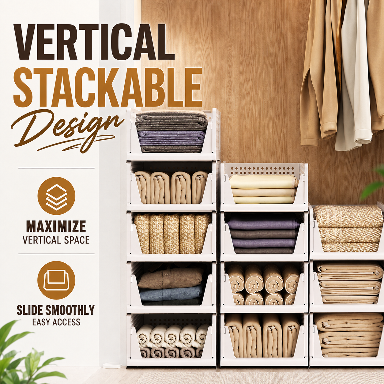 🧺 Stackable & Foldable Closet Organizer Bins