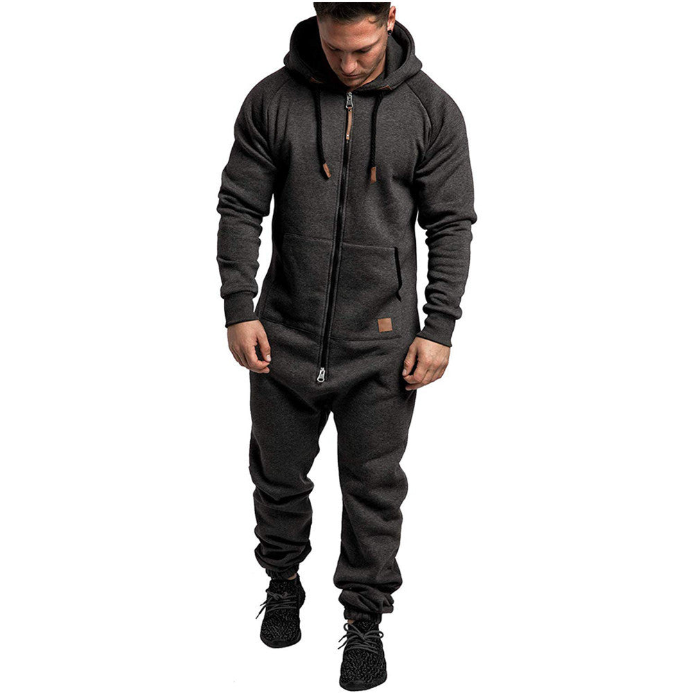 🧥 Men’s Hooded Fleece Jumpsuit – Cozy All-in-One Comfort