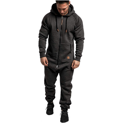🧥 Men’s Hooded Fleece Jumpsuit – Cozy All-in-One Comfort
