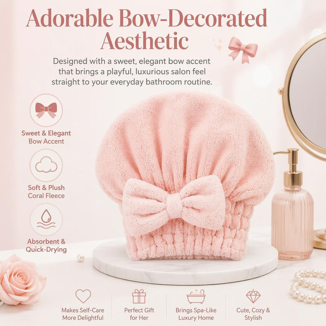 🎀Women's Bow-Decorated Shower Cap and Hair Dryer Cap