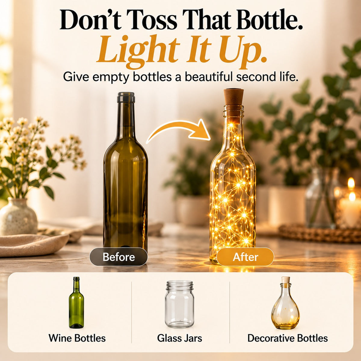☀️ Solar Bottle Cork Fairy Lights 🍾 Turn Empty Bottles into Cozy Decor ✨