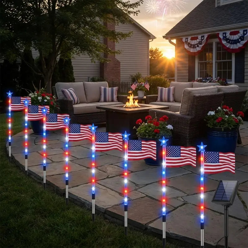 🇺🇸 8-Piece Flag Light Set ✨ 4th of July Yard Decor
