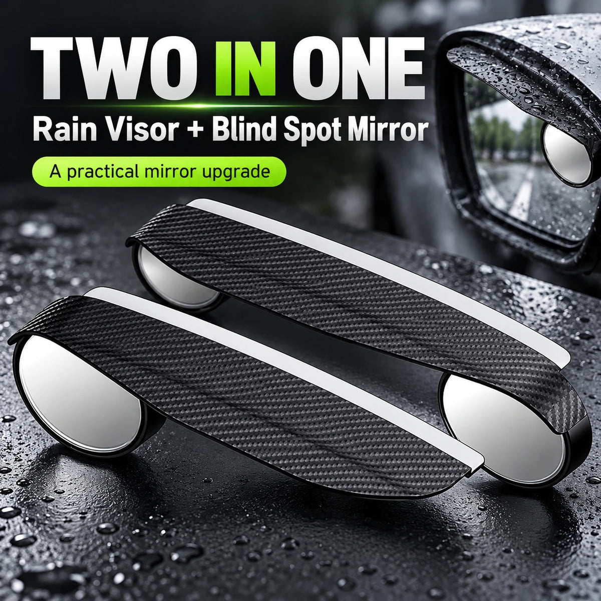 Side Mirror Rain Guards With Adjustable Blind Spot Mirrors