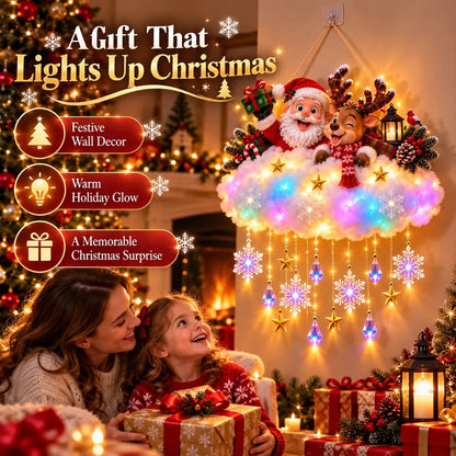 🎄 Light-Up Christmas Cloud Hanging Decor – Santa & Winter Village Holiday Display