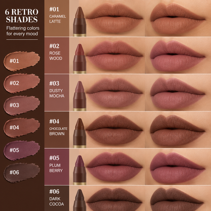 🍫 6-Color Matte Chocolate Lipstick: Perfect Lips in One Swipe!