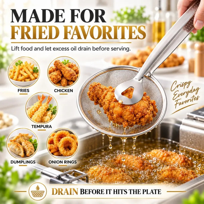 🔥2-in-1 Oil-Frying Filter Clip- Stainless Steel Frying & Draining Tool