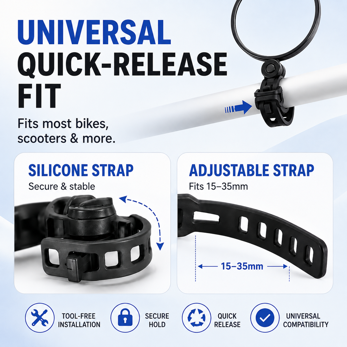 👁️Two-pack of multi-angle convex bicycle rearview mirrors - suitable for bicycle handlebars with a diameter of 1.5-3 cm