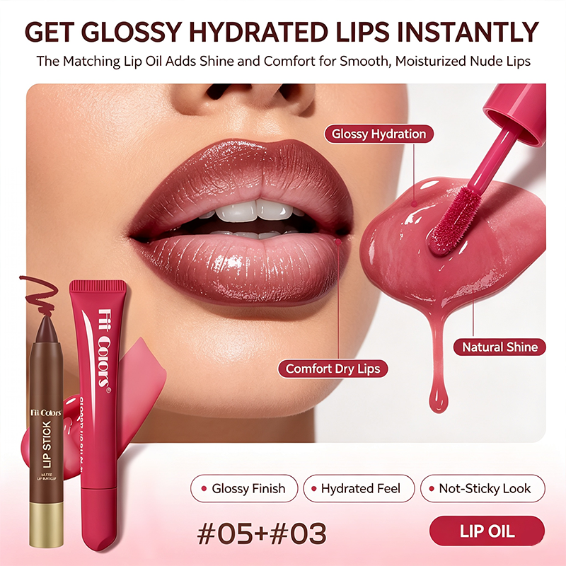 Glossy moisturizing lip oil adding shine and hydration