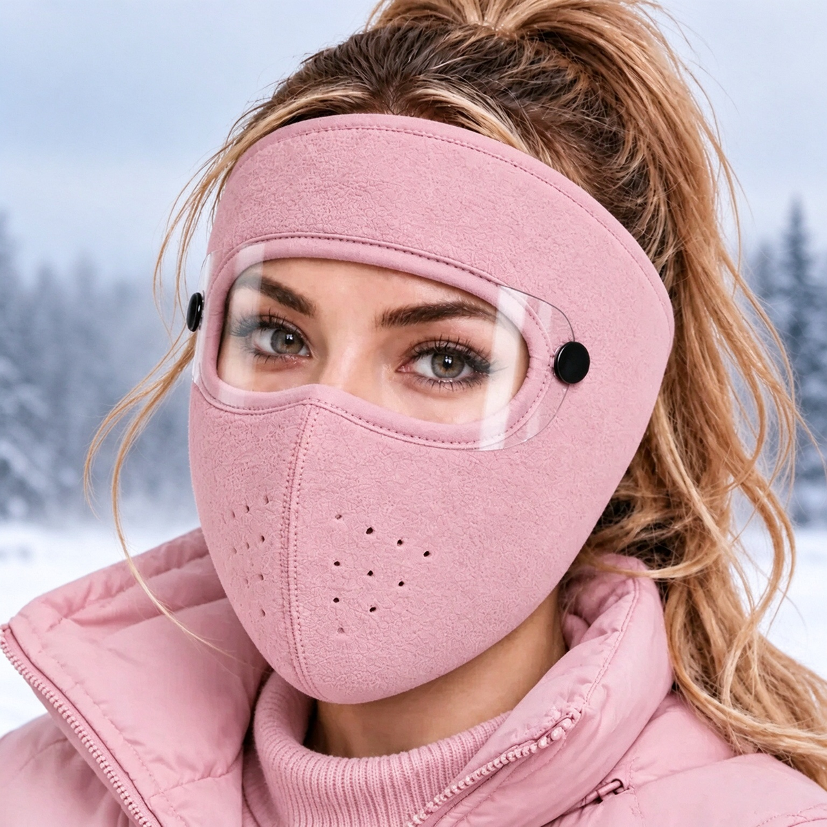 Winter Thermal Fleece Face Mask 2 Pack – Windproof Full Face Cover with Detachable Goggles