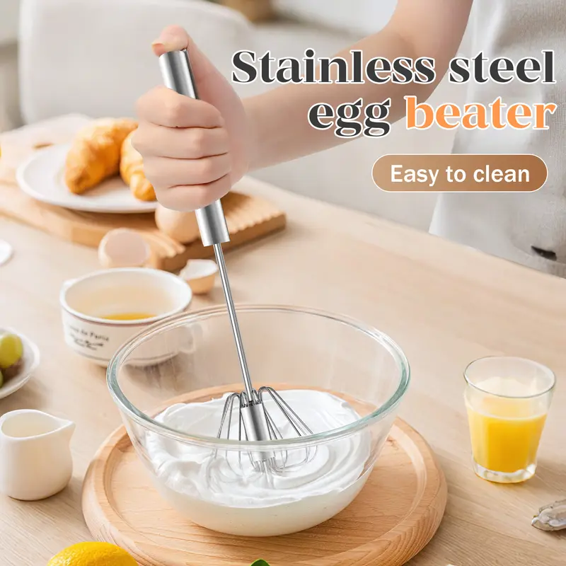 ✨Semi-Automatic Stainless Steel Whisk 🔄 | Hand Push Kitchen Mixer 🍳⚡