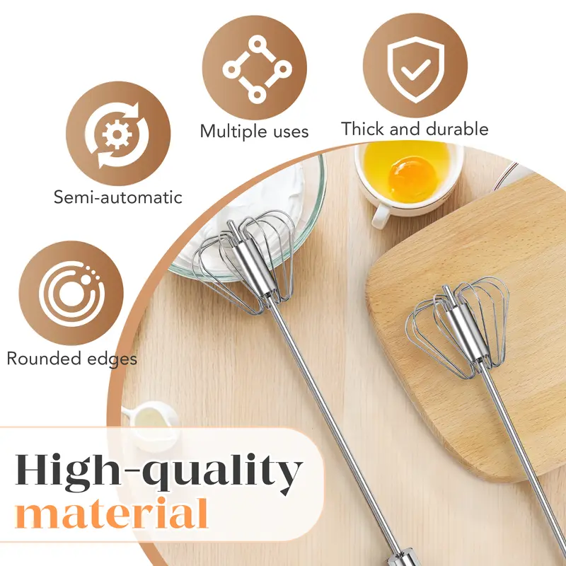 ✨Semi-Automatic Stainless Steel Whisk 🔄 | Hand Push Kitchen Mixer 🍳⚡