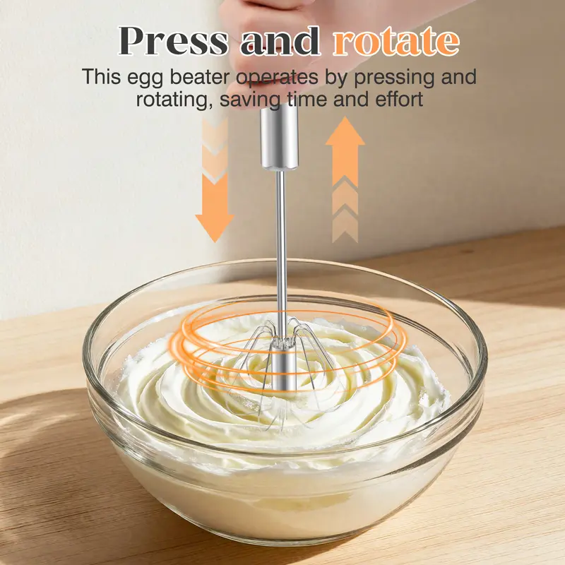 ✨Semi-Automatic Stainless Steel Whisk 🔄 | Hand Push Kitchen Mixer 🍳⚡