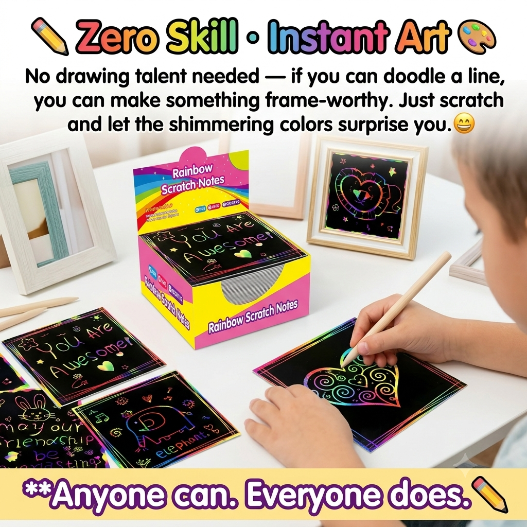 🌈👶🏻Rainbow Scratch Art Paper – 100 Sheets DIY Magic Reveal Kit✨