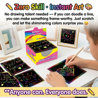 🌈👶🏻Rainbow Scratch Art Paper – 100 Sheets DIY Magic Reveal Kit✨