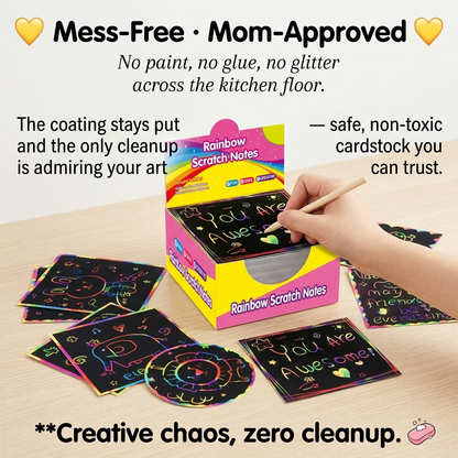 🌈👶🏻Rainbow Scratch Art Paper – 100 Sheets DIY Magic Reveal Kit✨