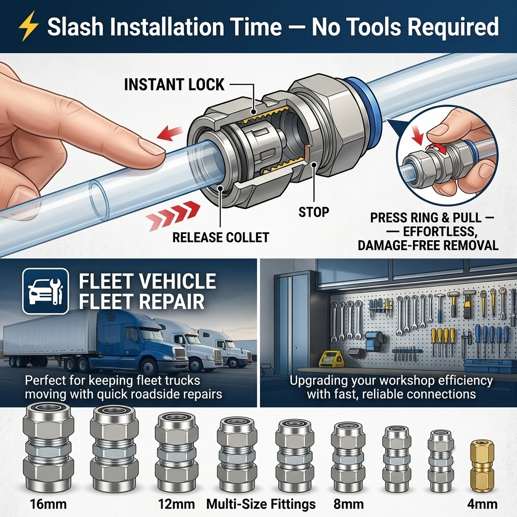 🔥Heavy-Duty Push-to-Connect Air Fittings (4mm-16mm) | Metal/Iron
