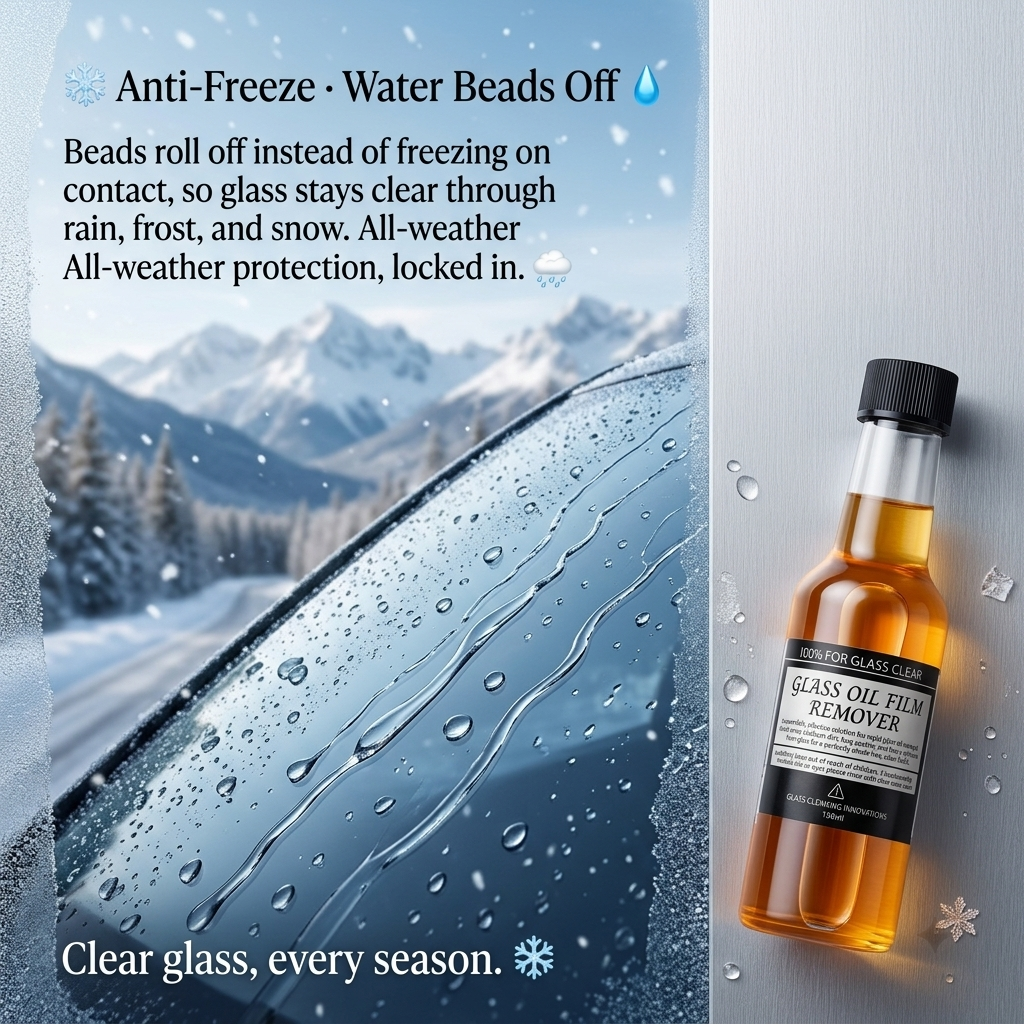 🚗Automotive Glass Oil Film Cleaner - Anti-Freeze & Hydrophobic Coating