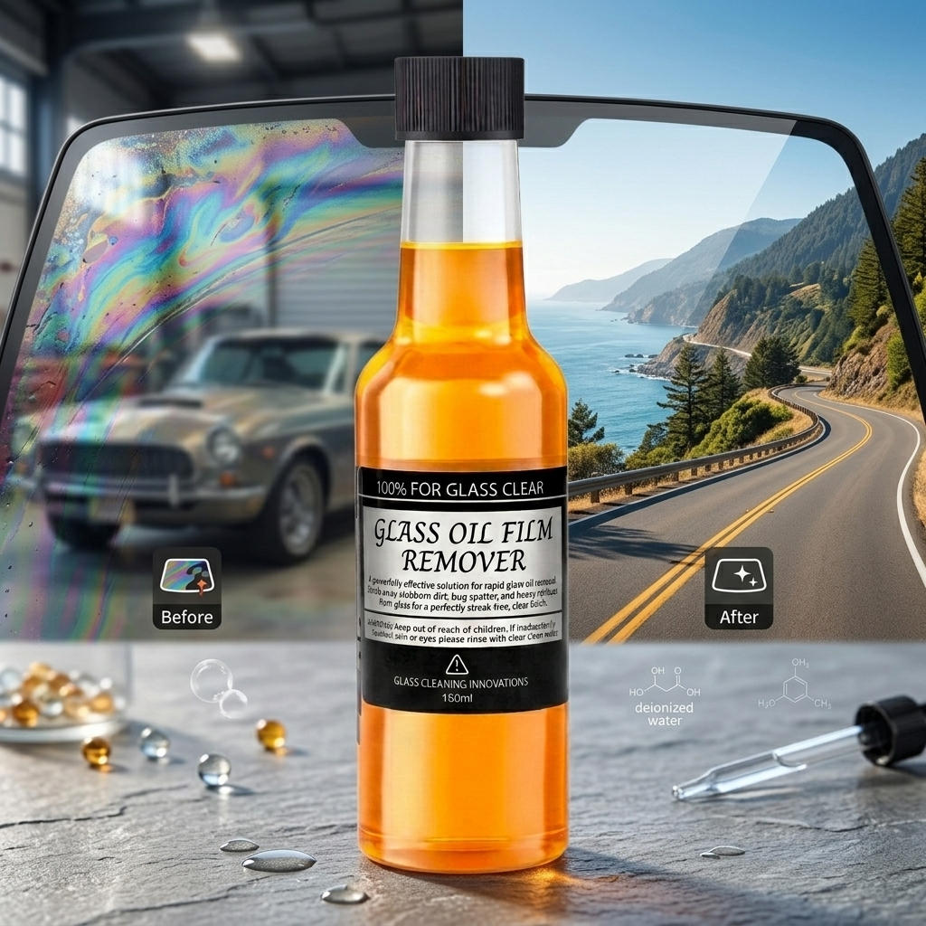 🚗Automotive Glass Oil Film Cleaner - Anti-Freeze & Hydrophobic Coating