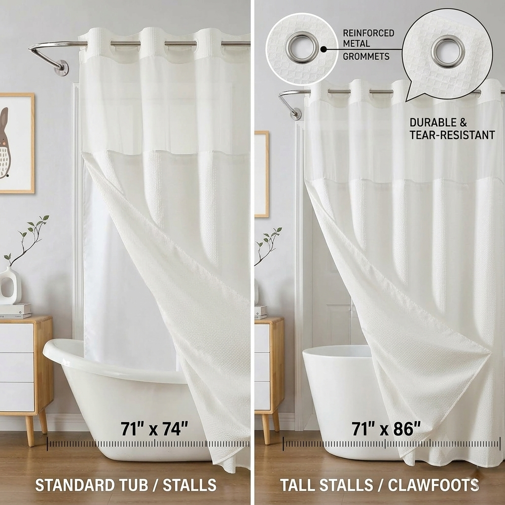 🎐Luxury Waffle Weave Shower Curtain Set with Sheer Liner & Hooks | Hotel Spa Collection