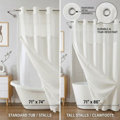 🎐Luxury Waffle Weave Shower Curtain Set with Sheer Liner & Hooks | Hotel Spa Collection