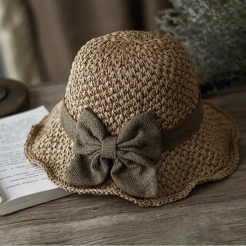 👒✨Elegant Woven Straw Sun Hat with Bow