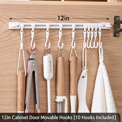 10-Hook Adjustable Multifunctional Slide Rail Adhesive Wall Organiser - Kitchen Utensil Holder