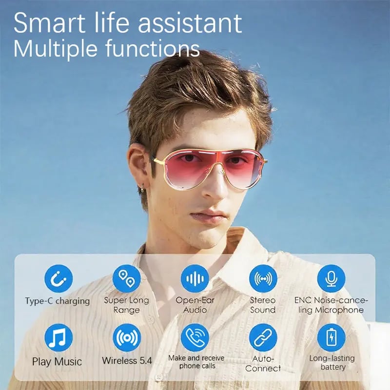 😎 Smart Bluetooth 5.4 Sunglasses – Hands-Free Music & Calls 🎧