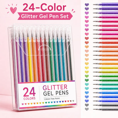 18 Colors Glitter Gel Pen Set with 5 Coloring Cards | Jumbo Ink