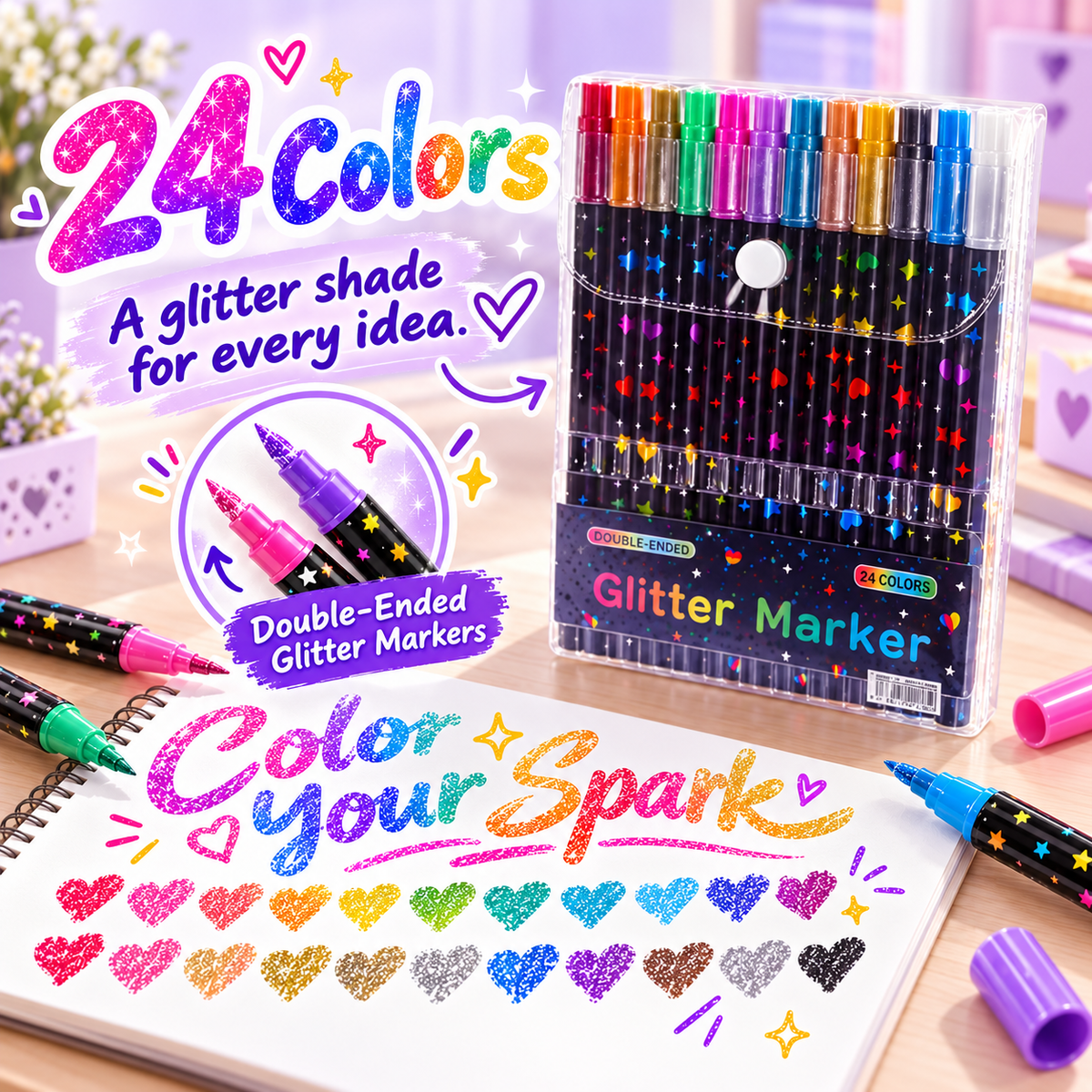 ✨ Dual-color glitter pen – making every detail shine