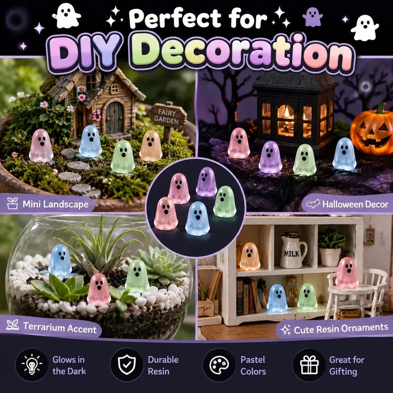 Luminous Mini Ghost Figurines – Glow in the Dark Pastel Set