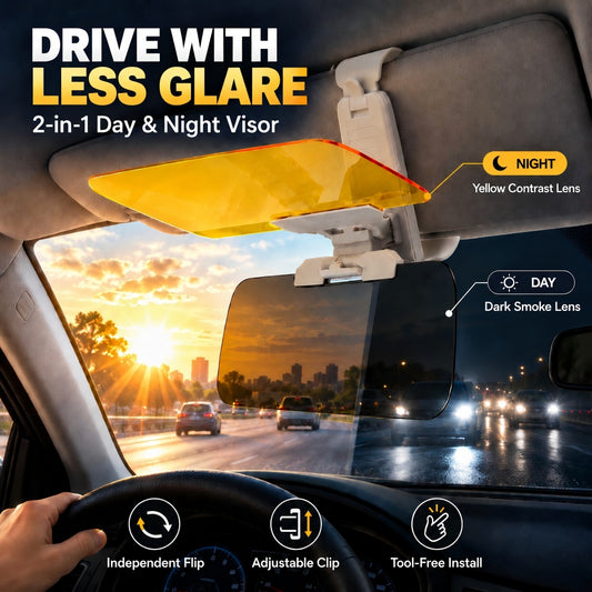 ☀️ 2-in-1 Day & Night Anti-Glare Car Visor Extender – Adjustable Dual-Lens Driving Shield