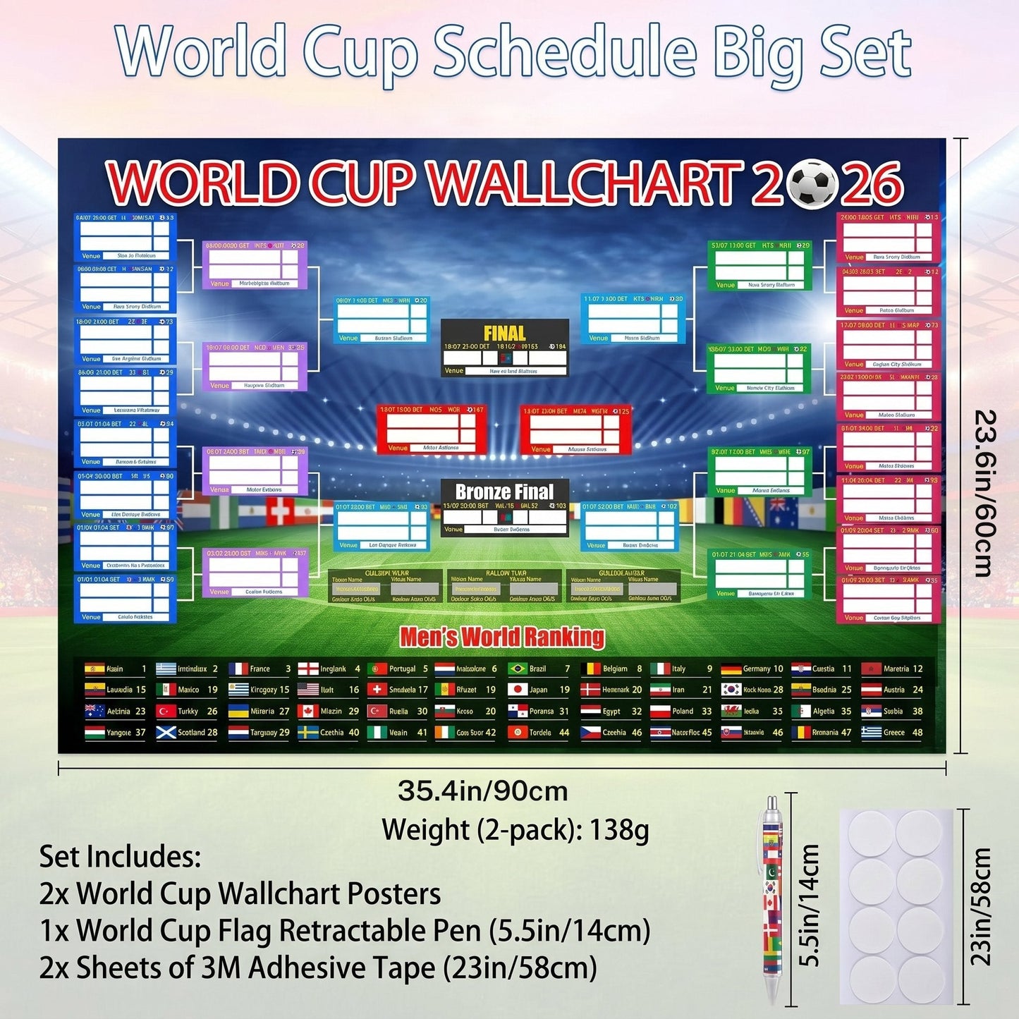 ⚽🏆 2026 Soccer Fan Wall Chart Kit 📅 Group Stage & Knockouts